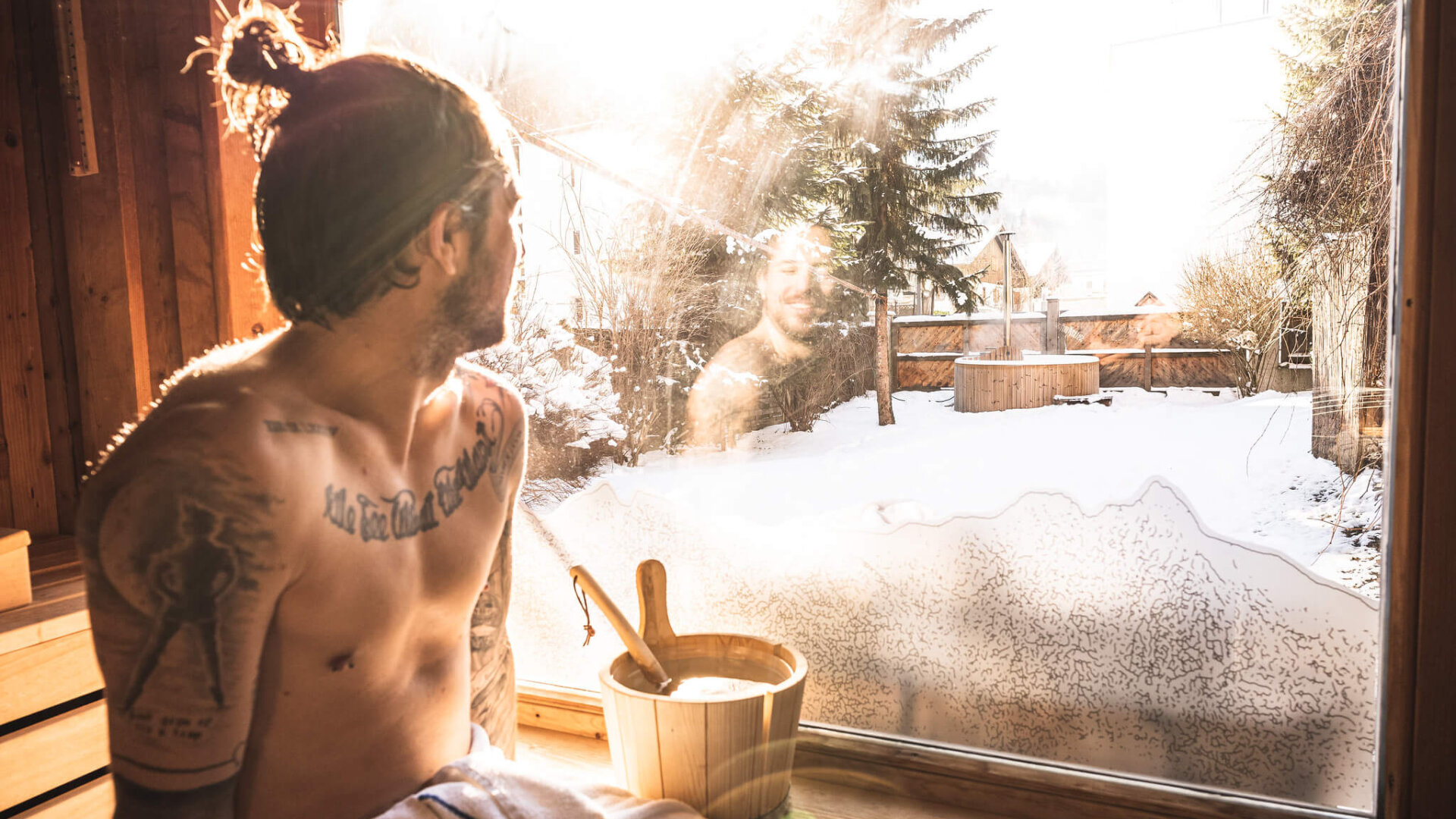 Sauna im Falkenstein-Garten im Hotel Falkenstein in Kaprun