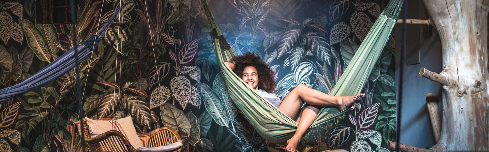 Woman in a hammock in the Flying Spa