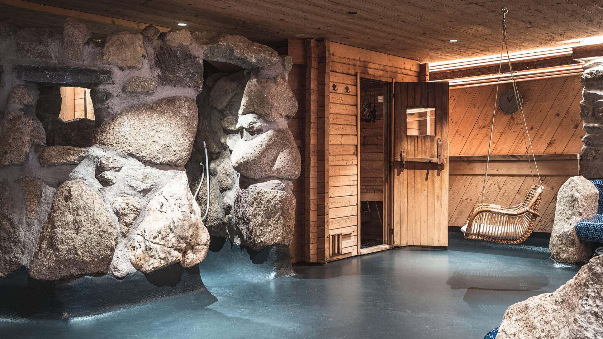 Sauna and stone shower